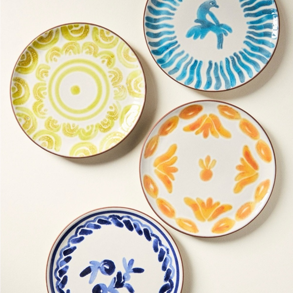 Anthropologie The Mediterranean Dish Glazed Terracotta Mezze Plates Set Of 4 New